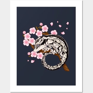 Black And White Stripe Gargoyle Gecko With Sakura Flowers Posters and Art